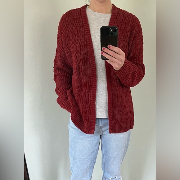 ❄️Universal Thread Brick Red Open Knit Open Front Cardigan Size Large - Picture 7 of 8